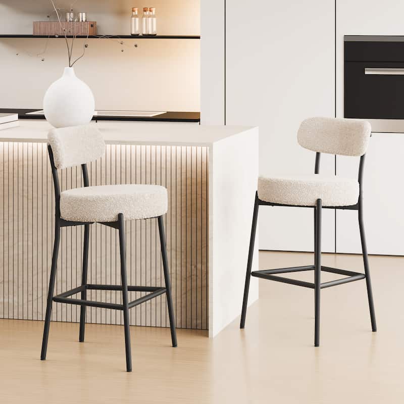 XINMICS 27 Inches Boucle Counter Height Bar Stools with Back