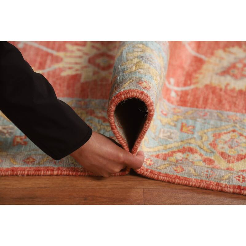 Vegetable Dye Oushak Turkish Rug Oriental Hand-Knotted Wool Carpet - 5'0"x 6'11"