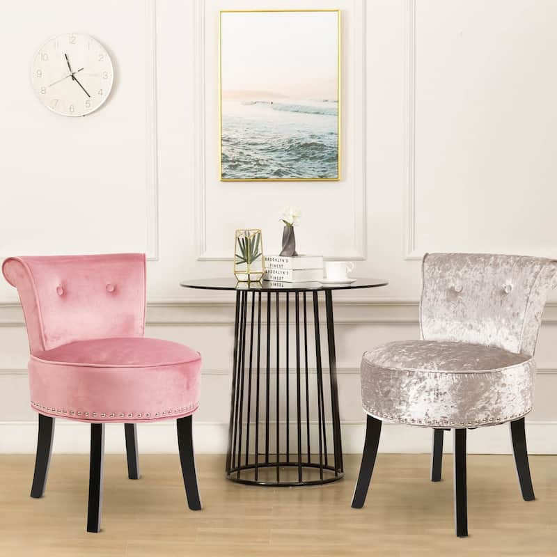 Velvet Tufted Vanity Stool Low Back Makeup Chair - 19" W x 27.5" H