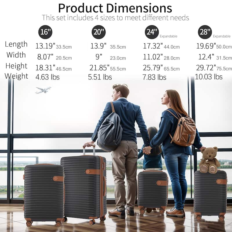 4 Piece Luggage Set Suitcase Set, Hardshell Lightweight Expandable Travel Luggage w/ 4 Packing Cubes, TSA Lock, Spinner Wheels