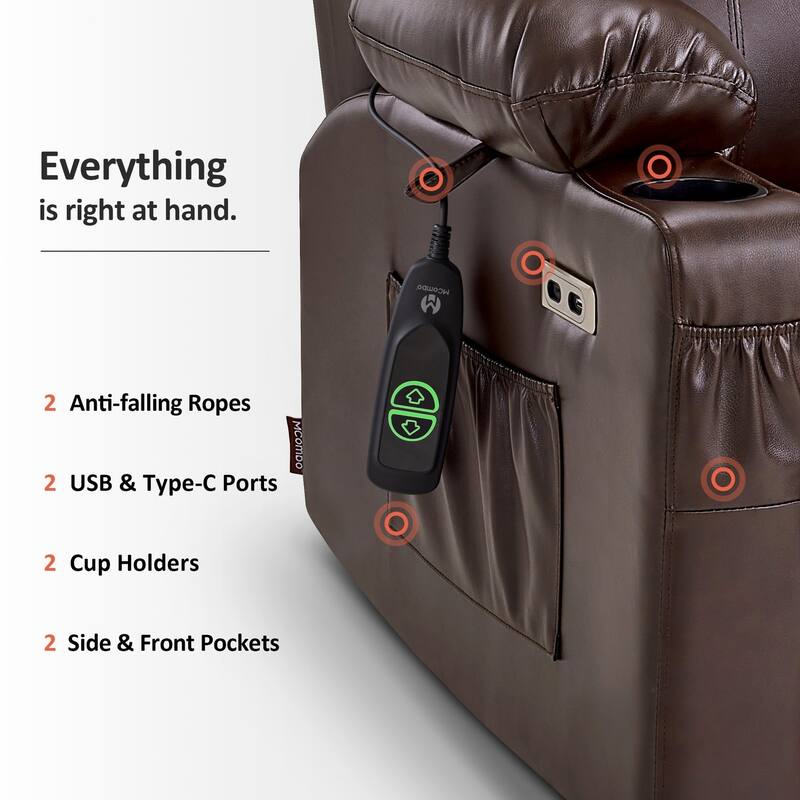 MCombo Small Power Lift Recliner Chair with Massage and Heat for Elderly, 3 Positions and USB Ports Faux leather 7141