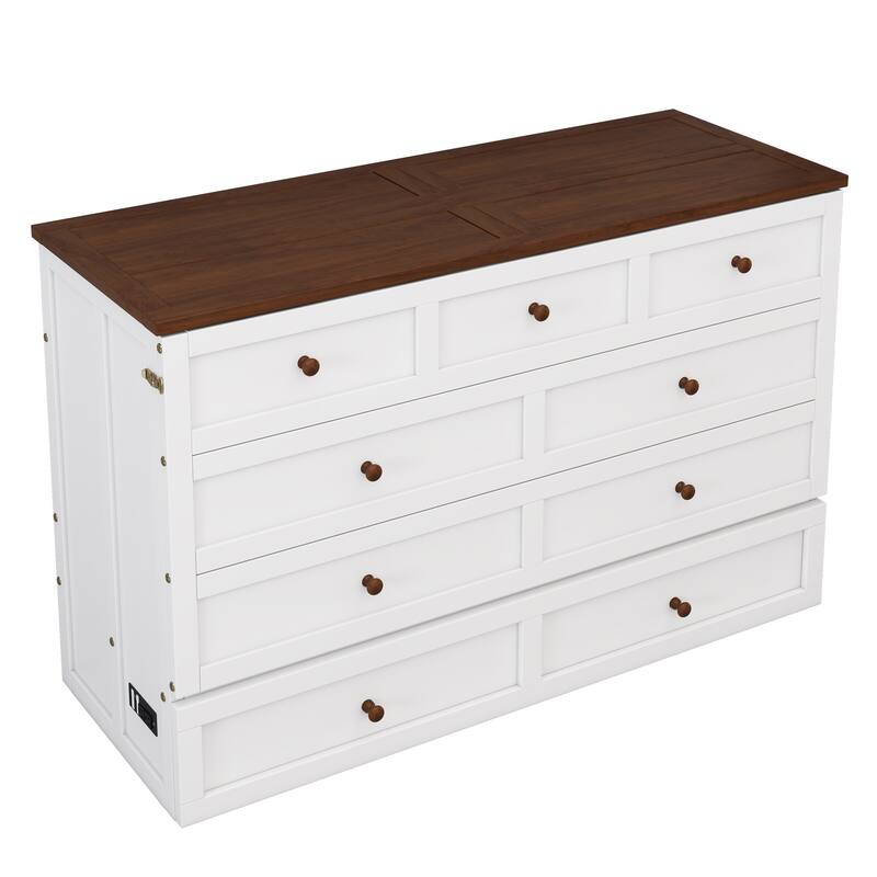 Solid Pine Murphy Bed with Charging Station & Storage Drawer