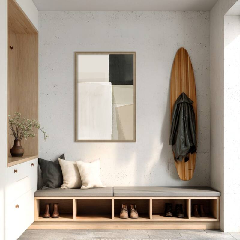 Amanti Art Framed Fabric Pinboard Muted Geometry in Calm Shades by Hazel J Printed Bulletin Board - Board Size 24 x 36