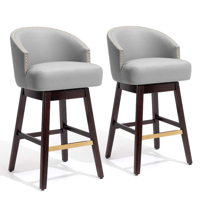 Bar Stools PU Leather / Linen Fabric Upholstered Wood Swivel Barstool Set of 2 or 4