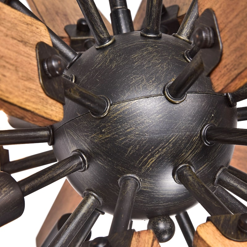 Bernice 8-light Antique Black Sputnik Natural Wood Chandelier
