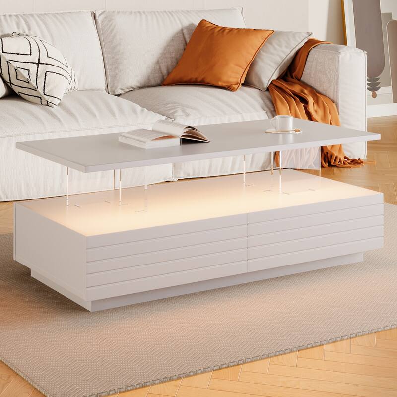 47.2" LED Coffee Table with Drawers & Light Display