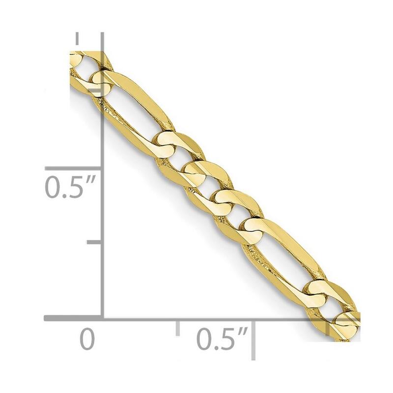 Curata 10k Yellow Gold Solid Concave Polished Light Figaro Chain Bracelet 4.5mm Lobster Claw