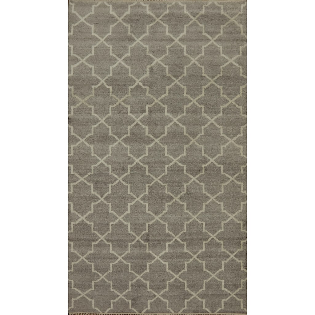 Hand-knotted Modern Wool Grey Geometric Area Rug Oriental Carpet - 8' 2'' X 4' 11''