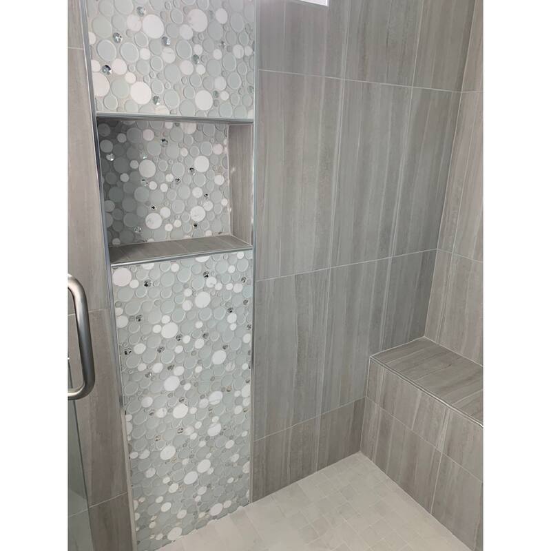 Apollo tile 12 x 12 Winterland Glossy Matte White Glass, Stone Marble Tile (4.67 sq ft/case) - 5 Pack