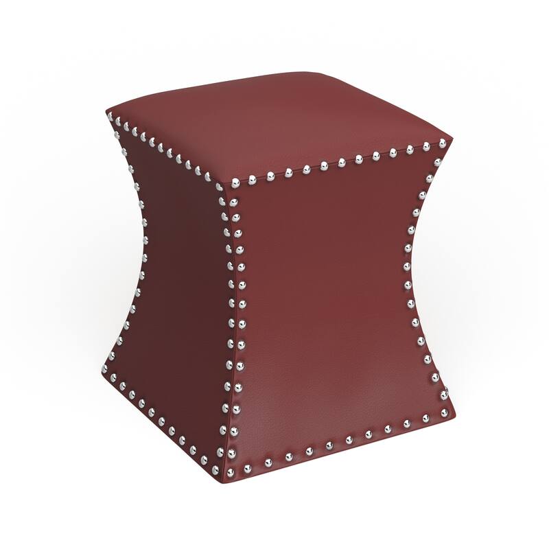 Faux Leather Ottoman - Red