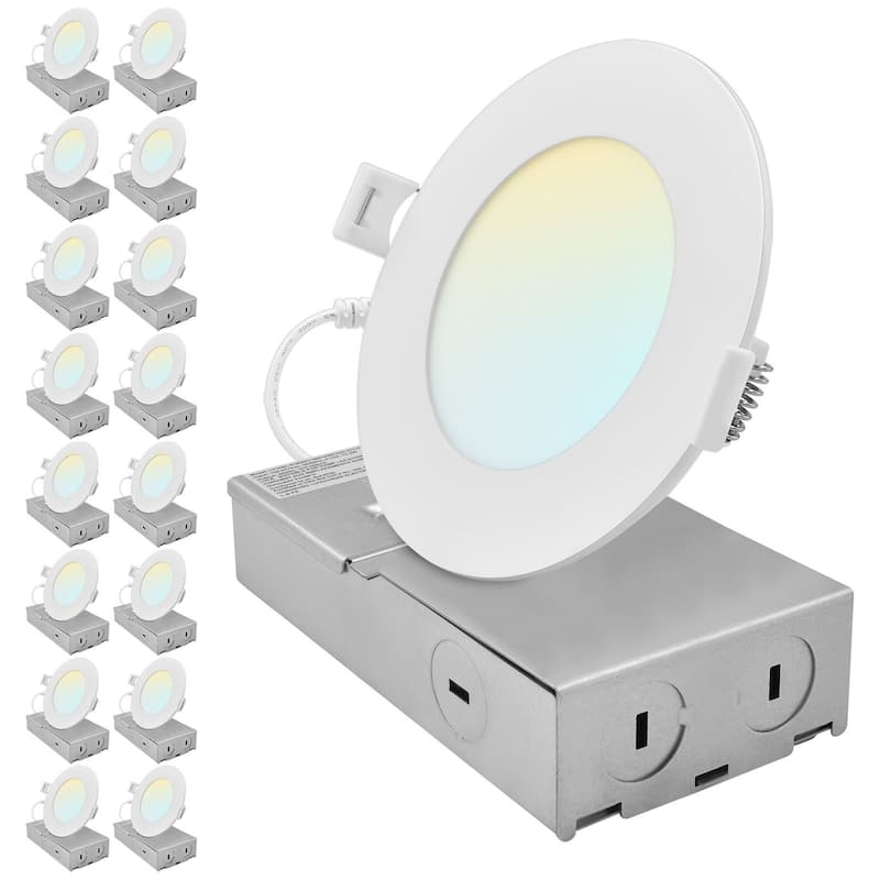 LUXRITE 4 Inch Canless Spotlight LED Recessed Light 5CCT Dimmable 650/800/1066LM CRI 90 8W/10W/13W ETL Listed 16 Pack - 2700K/3000K/3500K/4000K/5000K