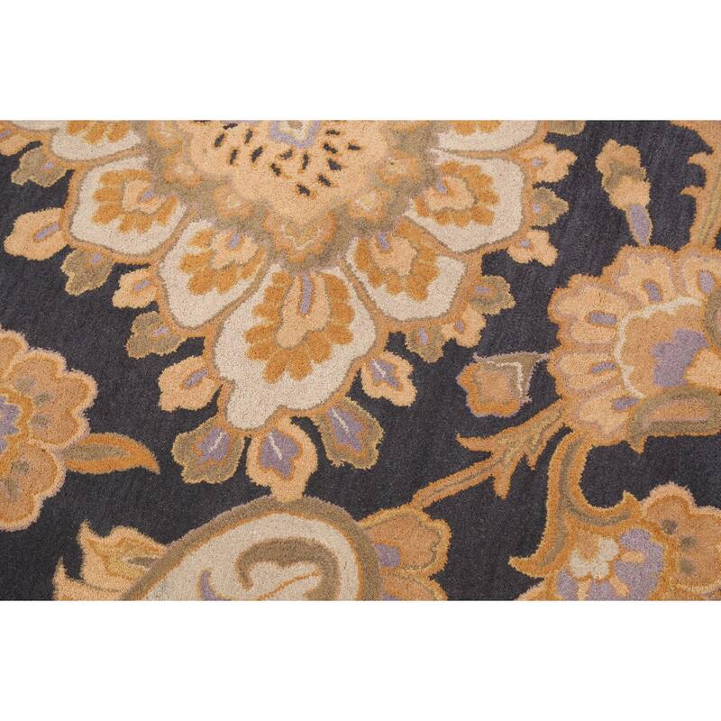 Charcoal Floral Paisley Oriental Area Rug Hand-tufted Wool Carpet - 8'0" x 8'0" Round
