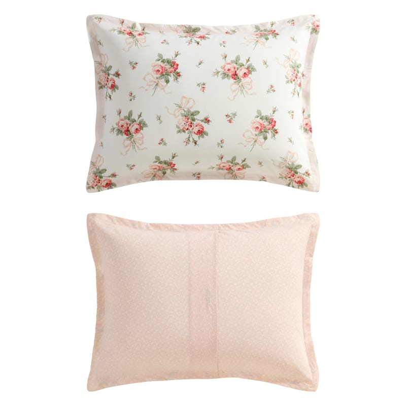 Laura Ashley Ribbon Bouquet Cotton Reversible Red Comforter Set