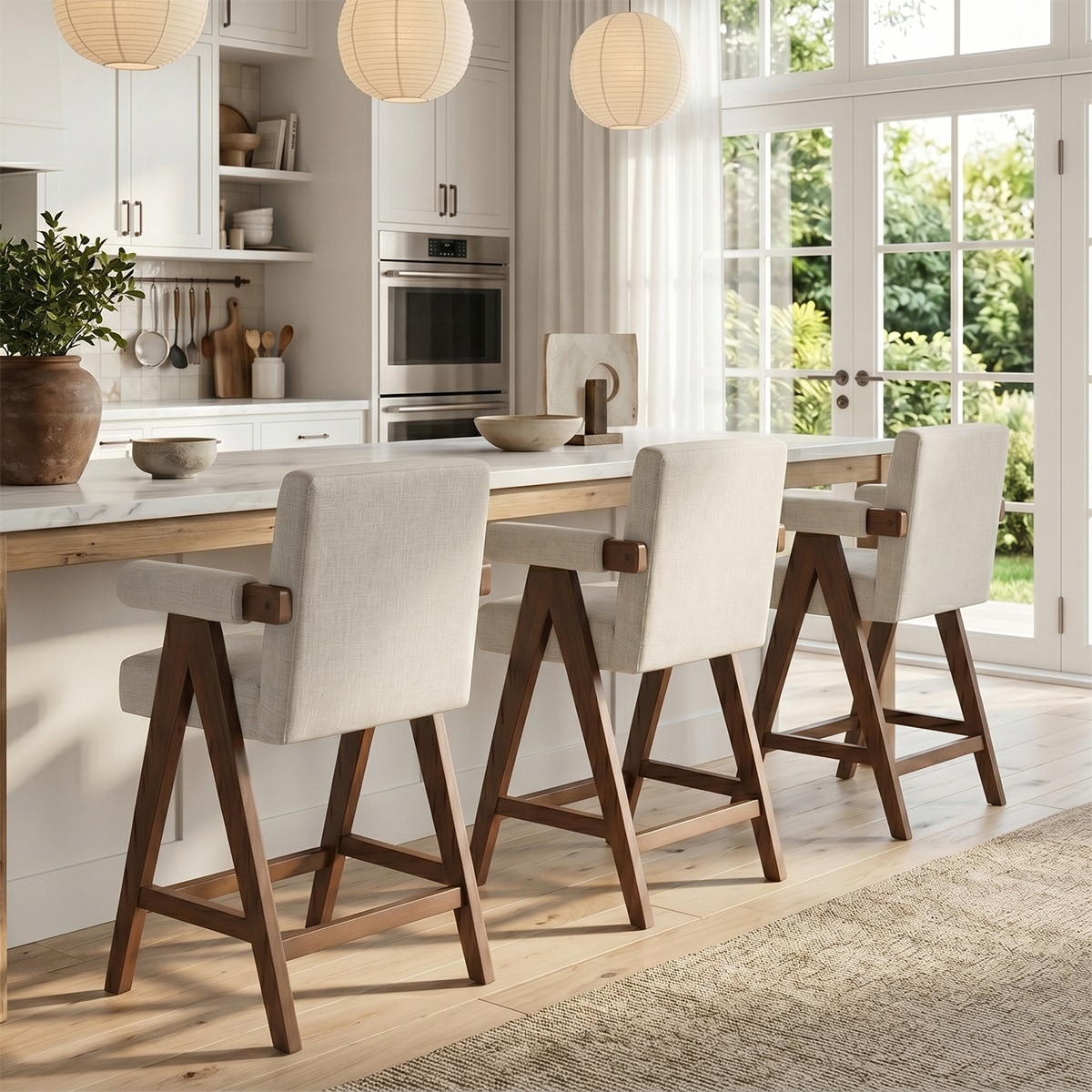 25.5"Seat Height Upholstered Counter Height Bar Stools(Set of 3)