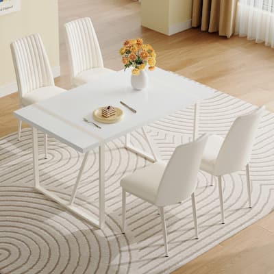 Roomfitters 5/7pcs Modern MDF Dining Table Set with Armless Chairs and Vertical Backrest Design, White