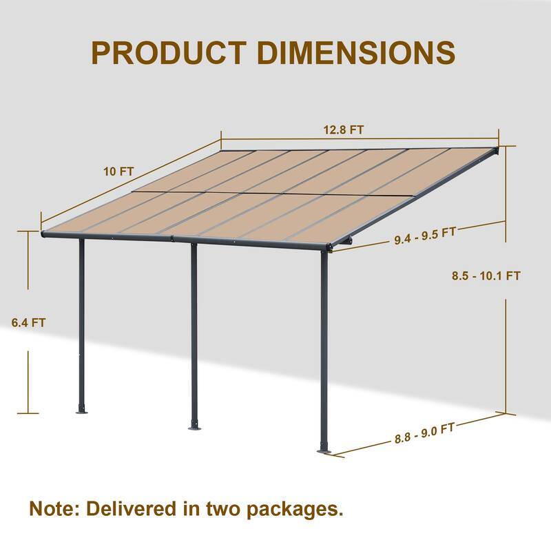 Aoodor Wall Mount Gazebo Outdoor Pergola, Polycarbonate Gazebo with Water-Resistant and UV-Fighting Panels Canopy