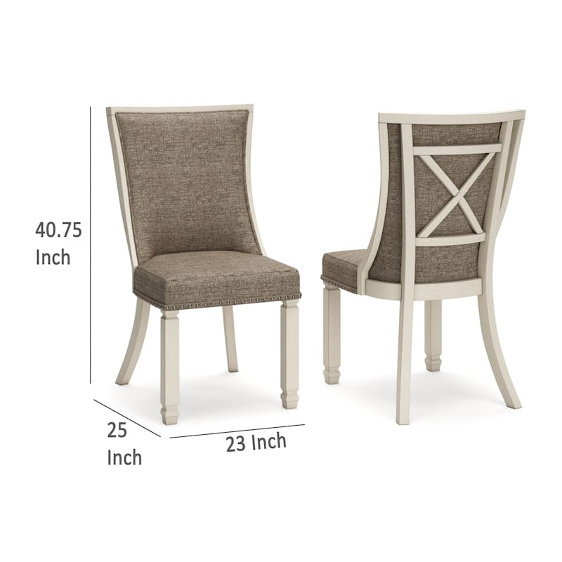 Bolan Dining Side Chair Set of 2, Lattice Back, Polyester, White Wood