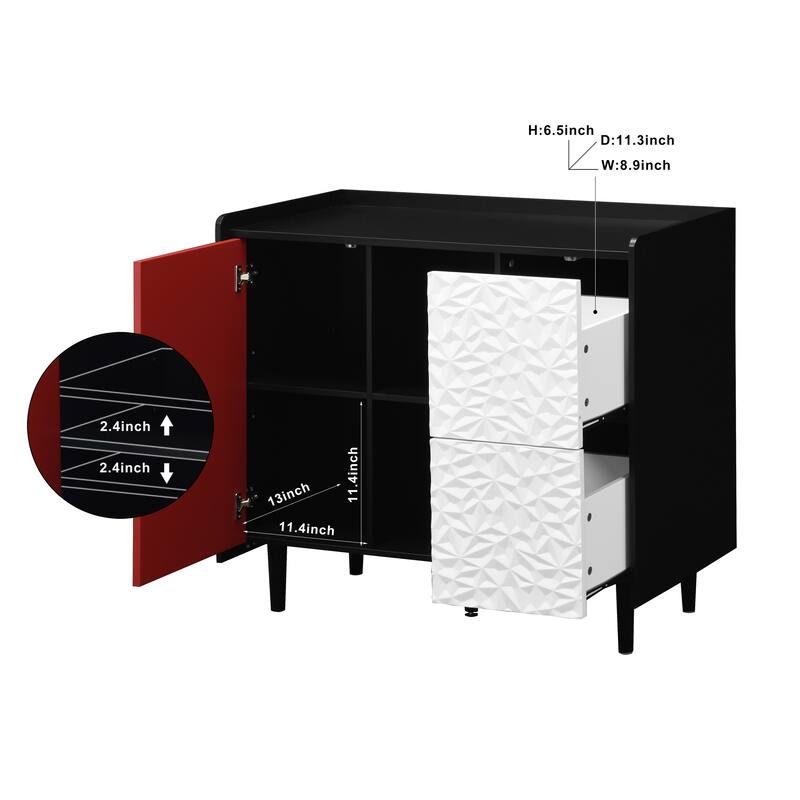 Modern Sideboard Buffet Cabinet with 2 Drawers and 2 Open Storage Compartment