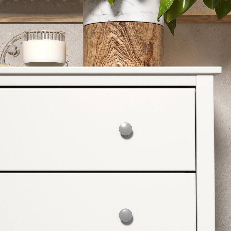 Jela Solid Wood 5 Drawer Dresser - White