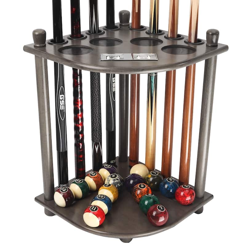GSE™ 8-Pool Cue Wooden Corner-Style Billiard Pool Cue Rack. Floor Stand Pool Cue Stick Holder - Silver