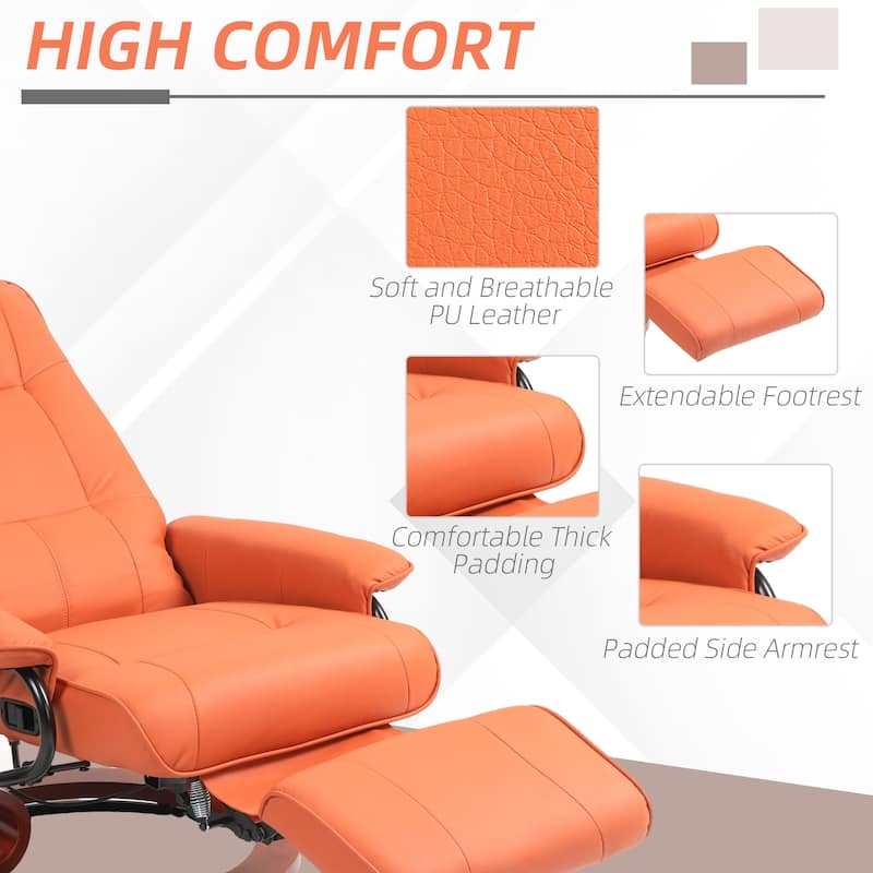 Faux Leather Manual Recliner, Adjustable Swivel Lounge Chair with Footrest, Armrest and Wrapped Wood Base for Living Room