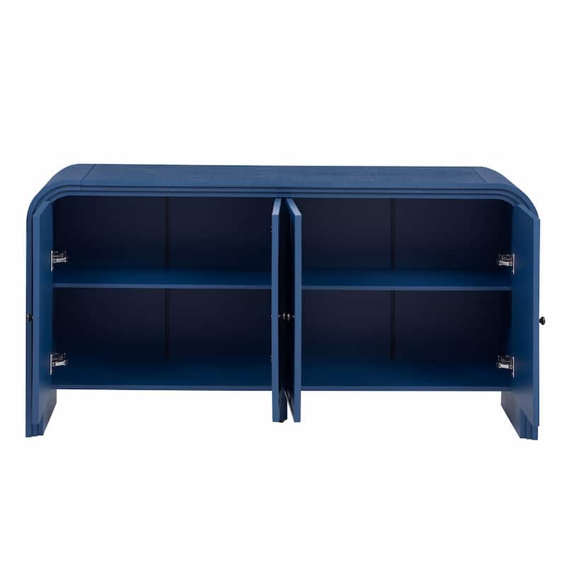 Wood Sideboard- Handwoven Wood Slat Doors,Tiered Stepped Design for Hallways,Living Rooms,Studies