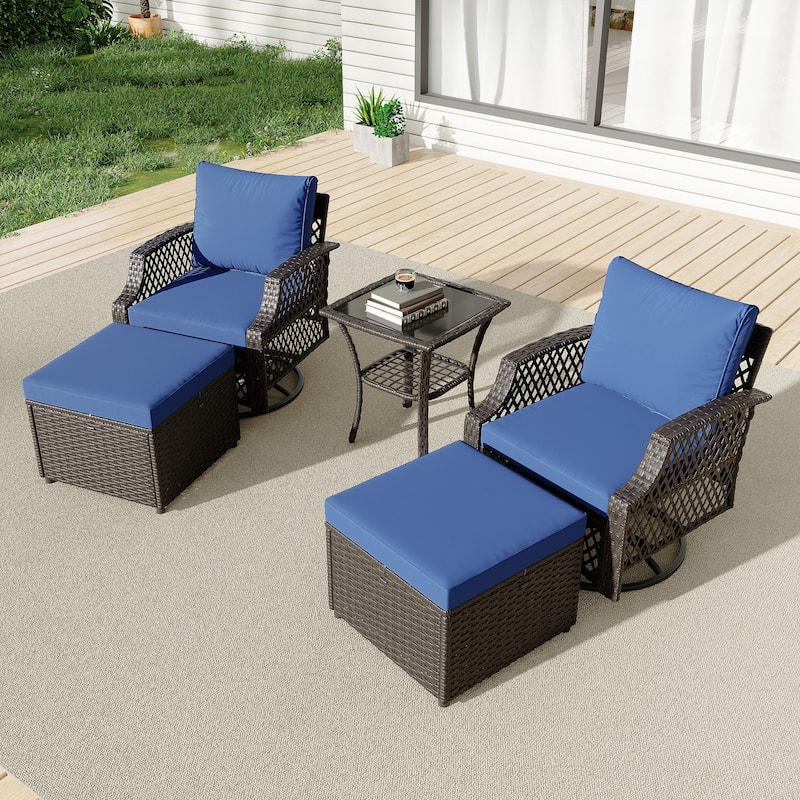 Outdoor Wicker Patio Set w Swivel Chairs & Sofa, Ottomans and Tables, Modular 3/5/6/7-Piece, All-Weather Conversation Set.