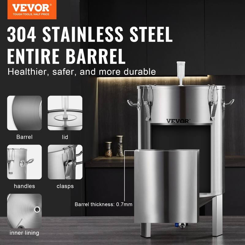 VEVOR 304 Stainless Steel Kettle Beer Brew Fermentor Brew Bucket Fermentor for Brewing