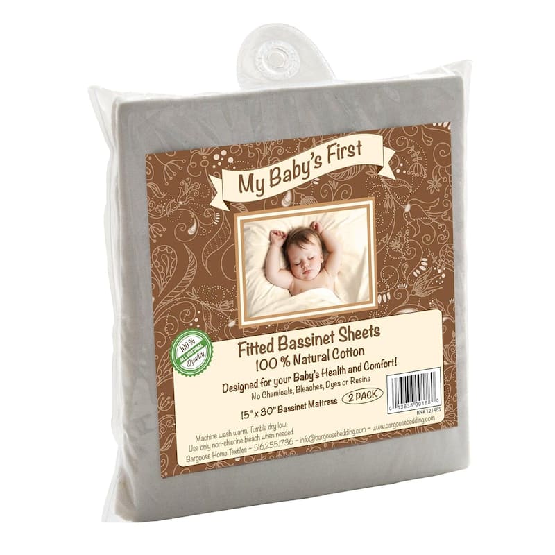 My Baby's First, Fitted Bassinet Sheets, 100% Natural Cotton, 15" x 30", 2 Pack