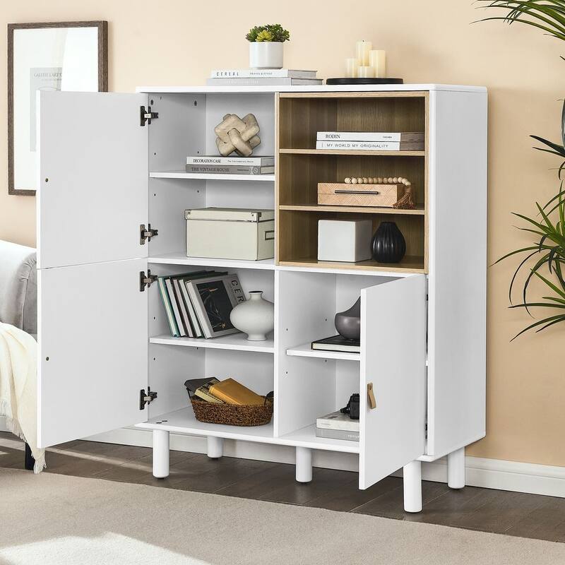 3 Doors Wooden Cabinet with Leather Handle
