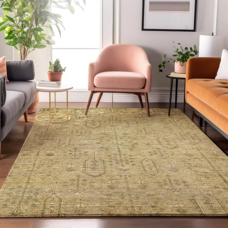 Premium Washable Super Soft Vintage Global Mayfield Rug - Gold - 10' x 14' - Rectangle