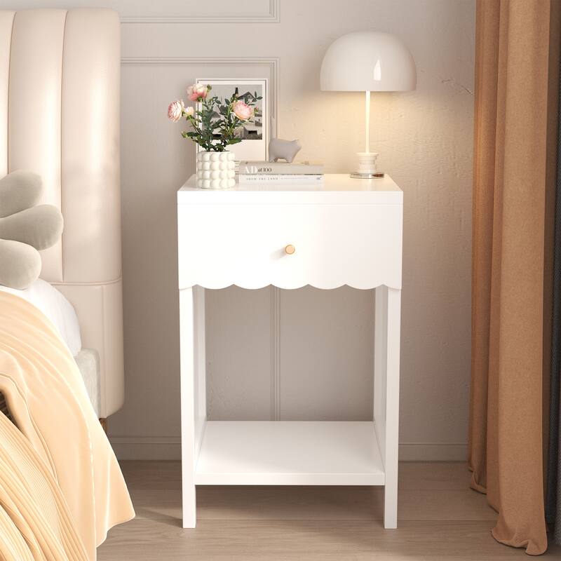 Modern Nightstand with Drawer and Open Shelf