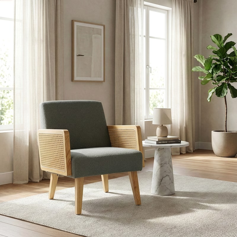 Ayaki Gray Woven Accent Chair with Rattan Arms