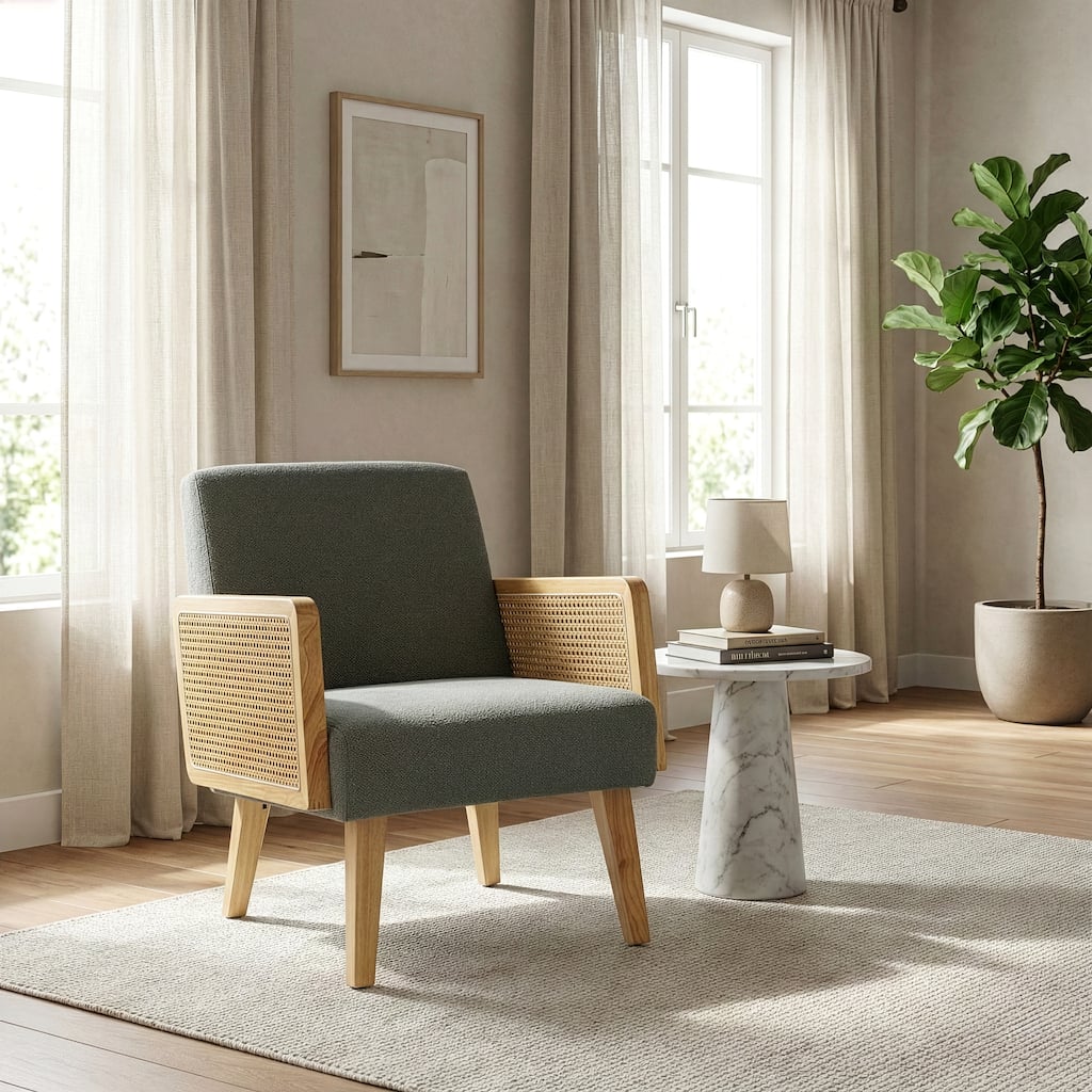 Ayaki Gray Woven Accent Chair with Rattan Arms