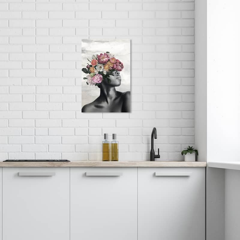 Wynwood Studio Canvas Fashion and Glam In Love With Flowers I Gray and Glam Wall Art Canvas Print - 24 x 16
