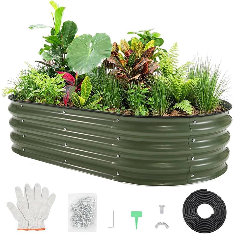 6X3x1Ft Galvanized Raised Garden Bed, Planter Box Kit for Vegetables, Flowers, Herbs & Fruits - Green