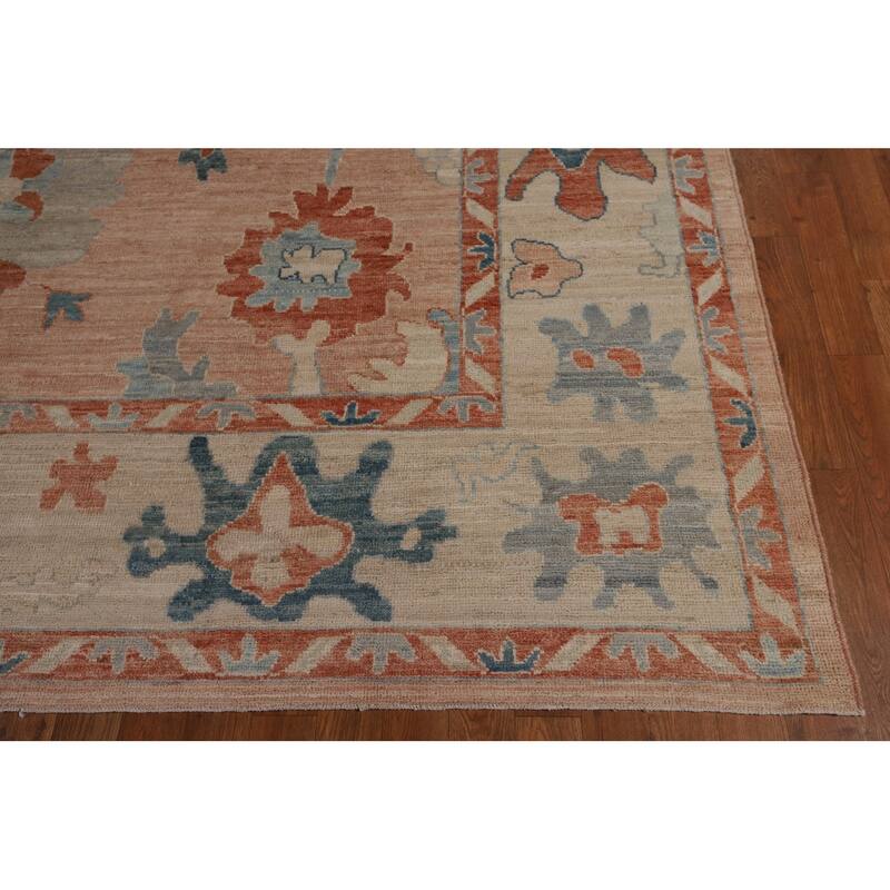 Oushak Turkish Area Rug Handmade Pink Vegetable Dye Wool Carpet - 9'2"x 11'8"