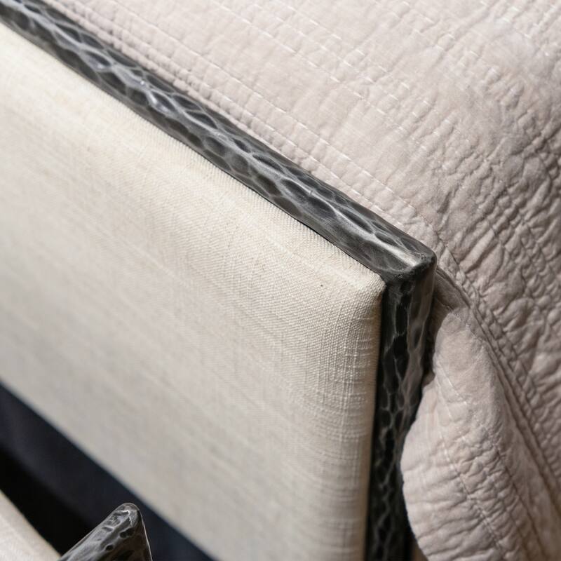 247 Shop At Home Lalia Modern 3-Piece Upholstered Hammered Metal Camelback Bedroom Set with Nightstand and Bench