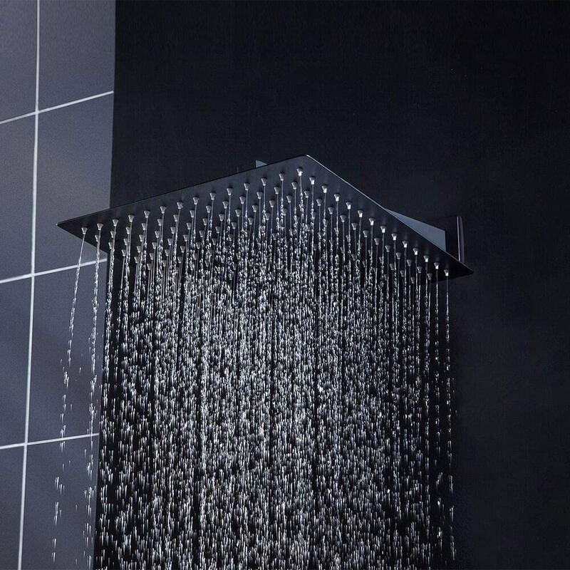 Black 12 Inch Square Wall Mounted Rainfall Shower Head System