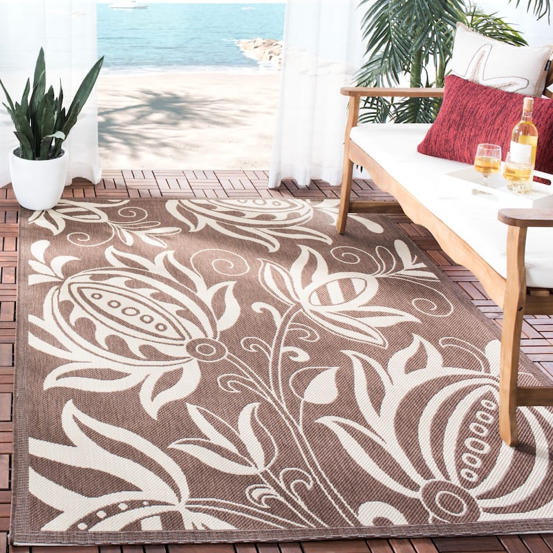 SAFAVIEH Courtyard Leatrice Indoor/ Outdoor Patio Backyard Rug - 2'7" x 5' - Chocolate/Natural