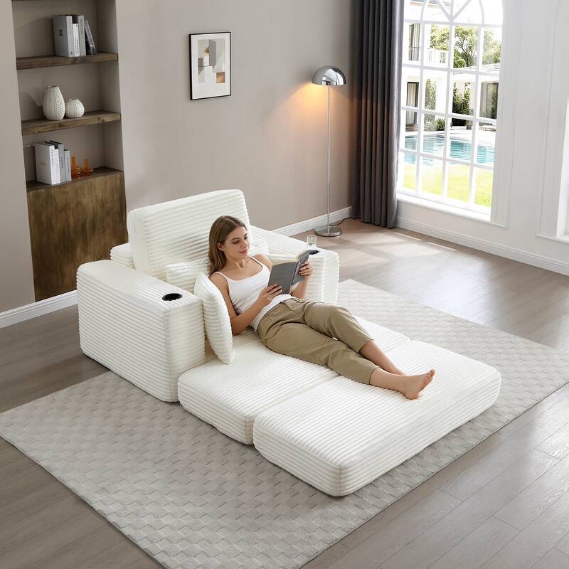 52.4'' Boneless Chaise Lounge Chair Indoor-Oversized Cloud-Like Cozy Comfy Modular 3-in-1 Sofa Bed