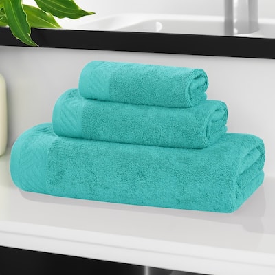 Superior Basketweave Egyptian Cotton Solid 3 Piece Assorted Towel Set