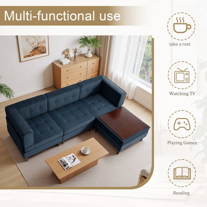 Oversized Sofa Corduroy Tufted Modular Sectional Set