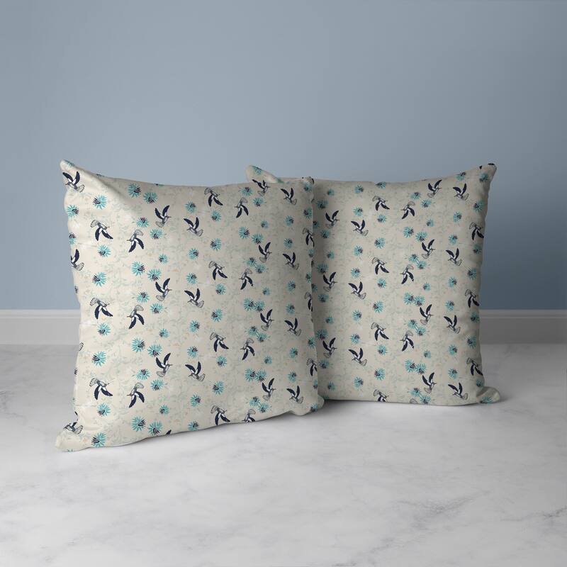 Songbird Flora Parade Faux Suede Reversible Throw Pillow Beige and Teal