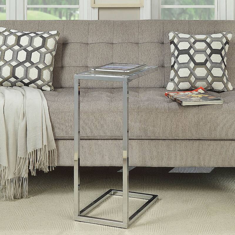 25.25" Silver Computer Tray Table with Rectangular Glass Top