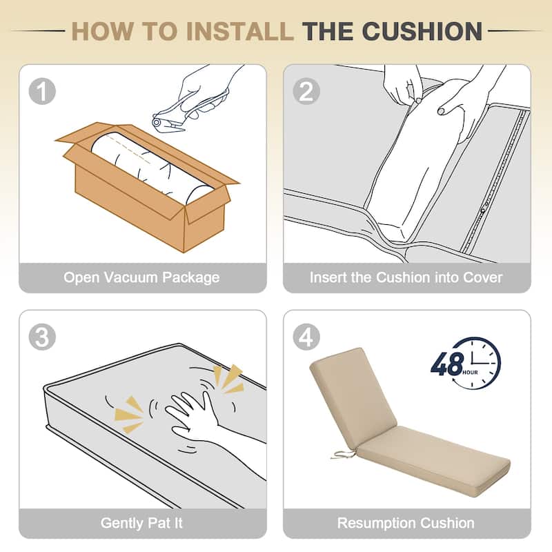Aoodor Patio Chaise Lounger Cushions Set of 2, Olefin Fabric, Water-Resistant, 72x21x3 Inches(Only Cushions)