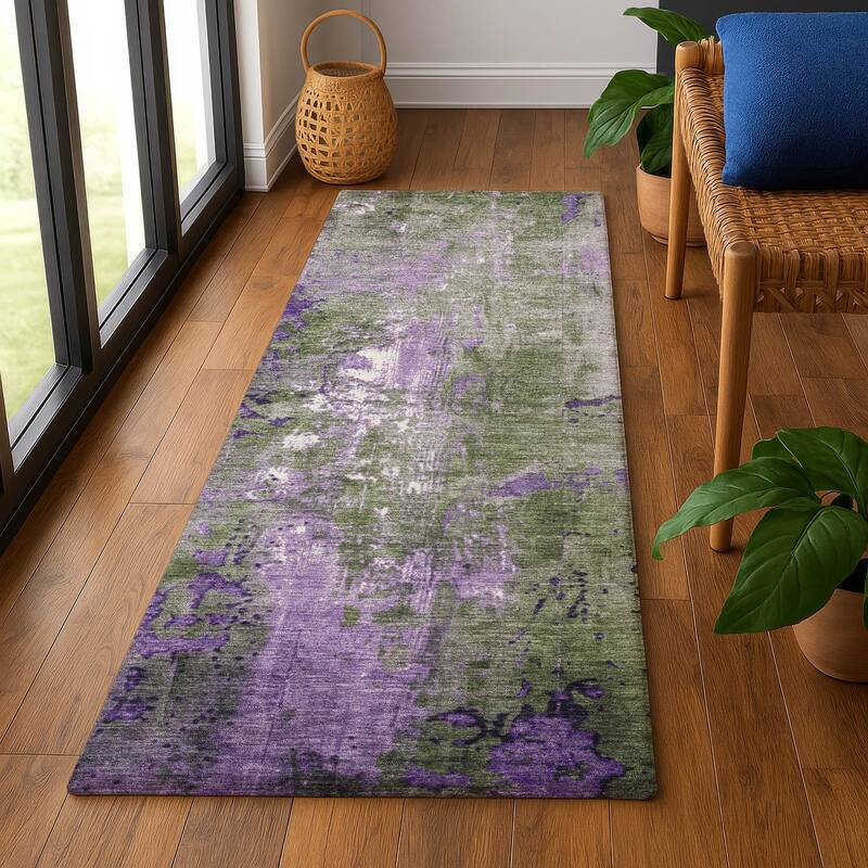 Premium Washable Super Soft Abstract Chic Mayfield Rug - Olive - 2'3" x 7'6"