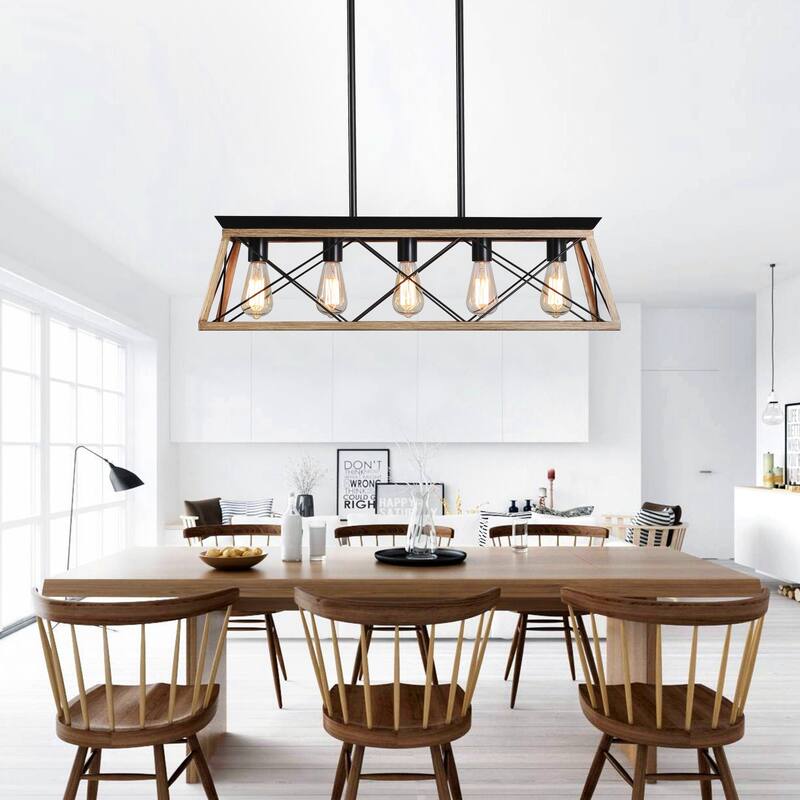 Cusp Barn 5-Light Chandelier,Rectangular Pendant Light,Modern Ceiling Light,Farmhouse Lamp with Adjustable Downrod for Indoor