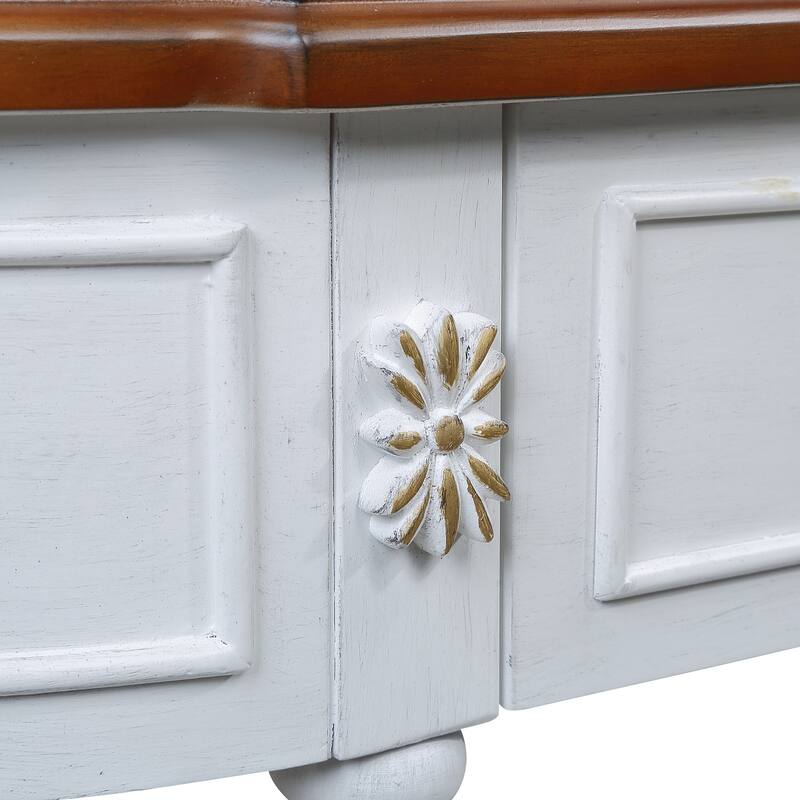 Curved Wood Console Table Sofa Table with Open Shelf and Drawers