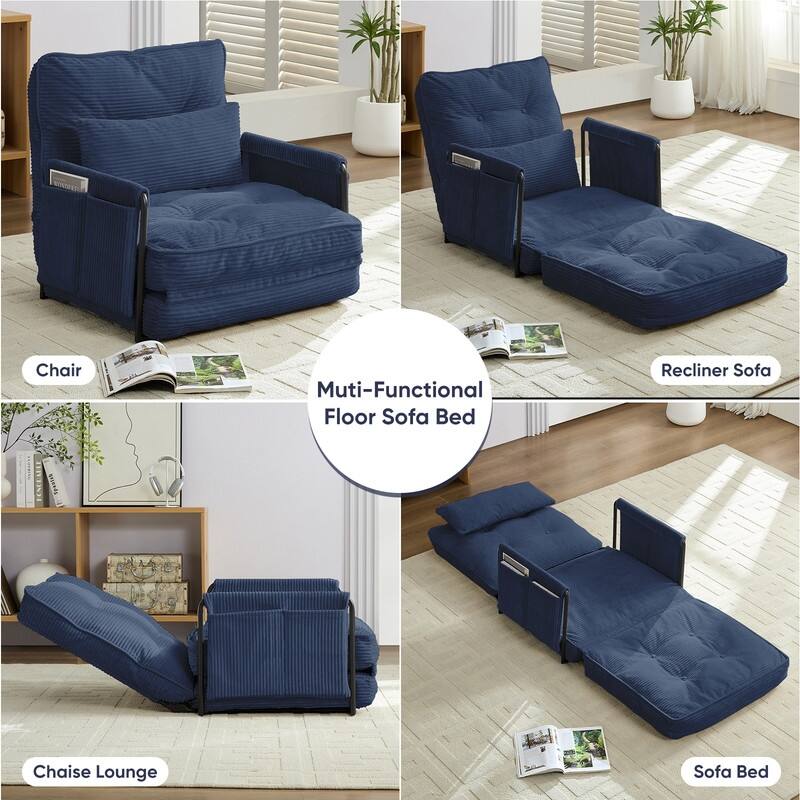 Mixoy Muti-Functional Folding Futon Floor Sofa Bed,Single Lazy Sofa with Pillows,6 Position Adjustable Backrest